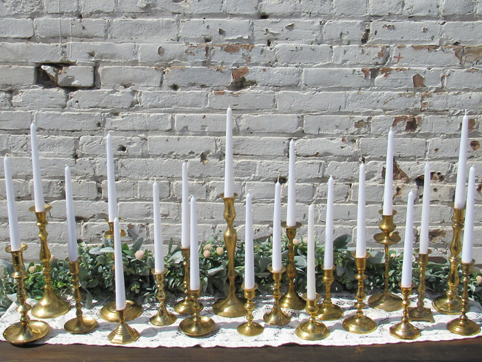 Lara Brass Candlesticks, Set of Two — Los Angeles Event Rentals