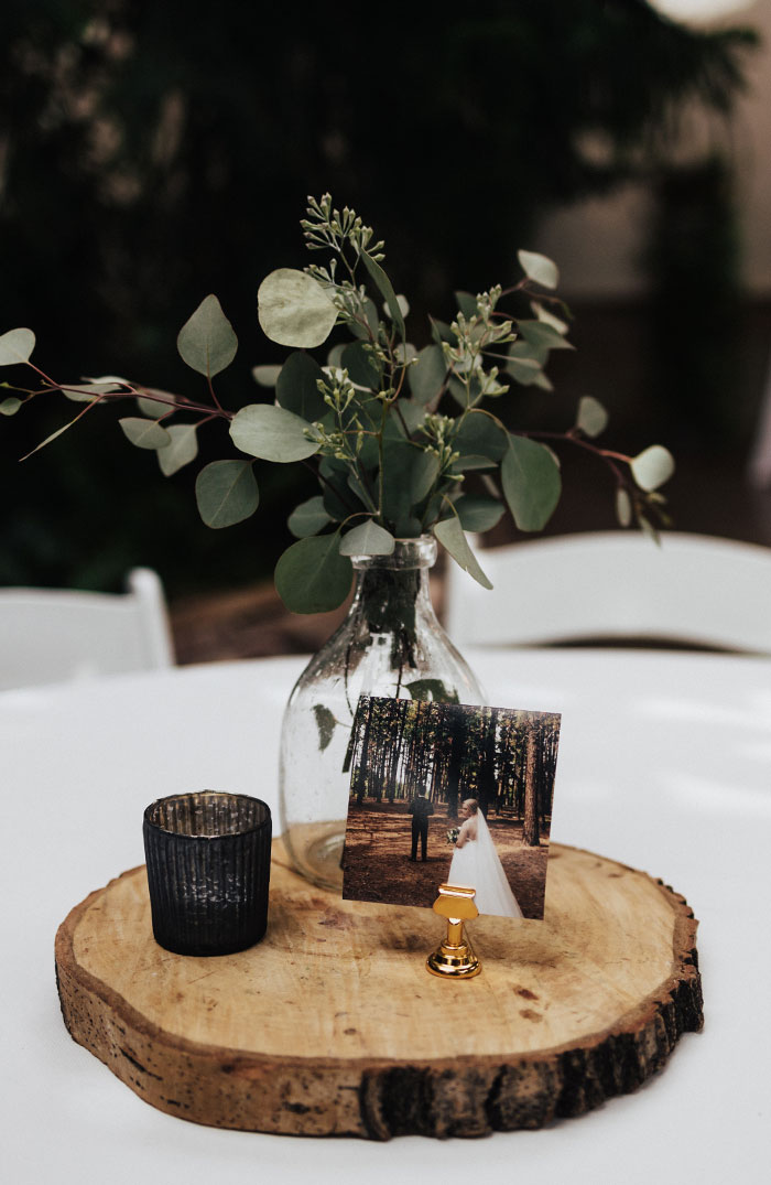 Centerpieces with Candles on Wood Slabs